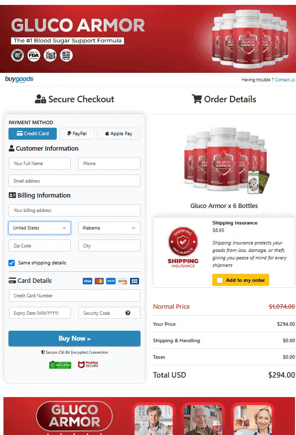 Gluco Armor order Page